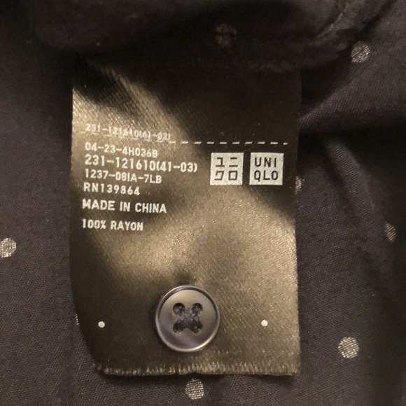 GUC Uniqlo Dark Navy Polka Dot Long Sleeve Button Down Shirt - Picture 6 of 7